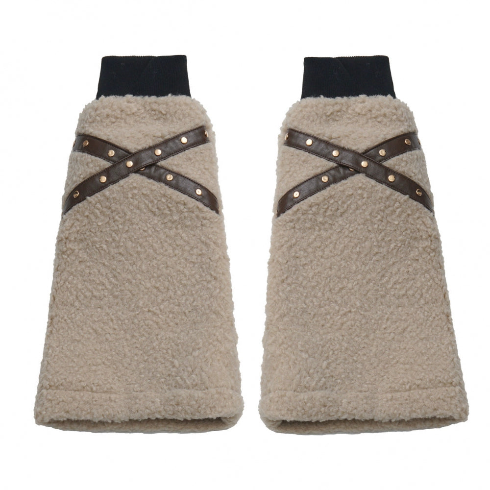 ヘーゼルナッツベルベットウールコート+チェックスカート+トップス+レッグカバー