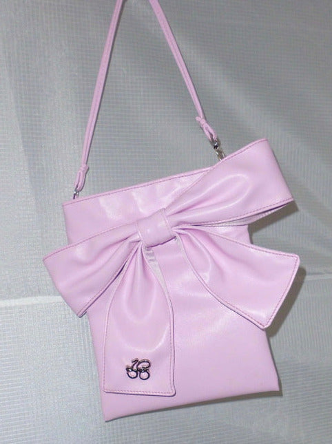 Pink silver ribbon leather handbag
