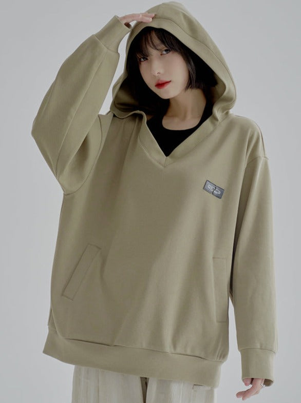 Large V-Neck Hooded Top