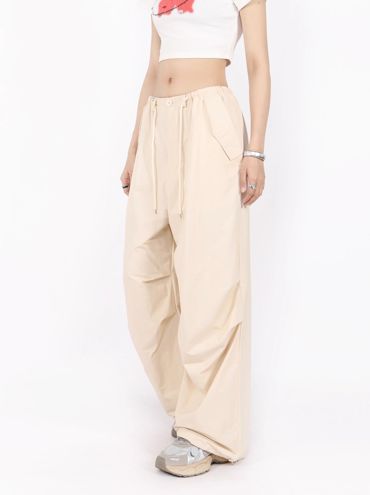 American retro high waist wide straight parachute pants