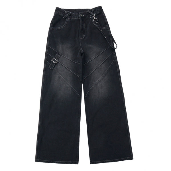 チェッカーボードオートバイジャケット+スウェット+デニムパンツ