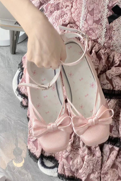 レースアップリボンバレエロリータシューズ