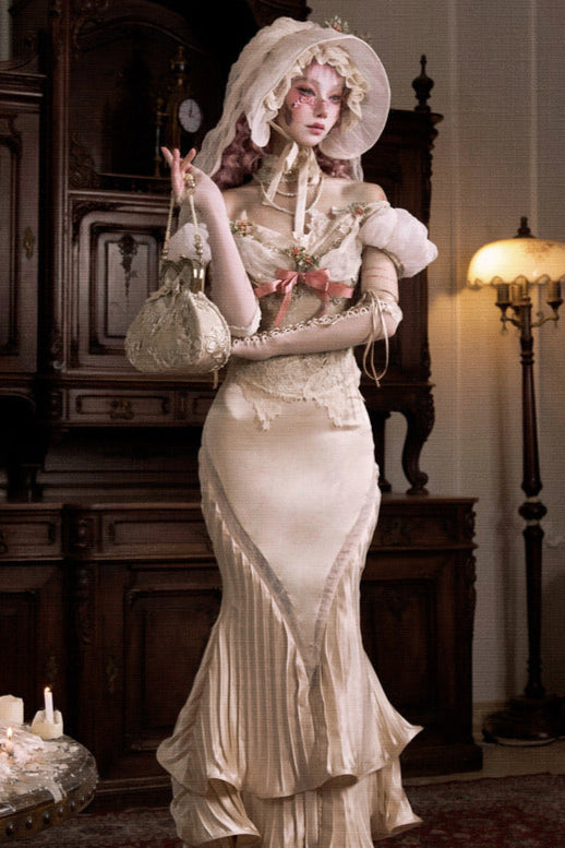 フレンチロココサテンロングマーメイドスカート