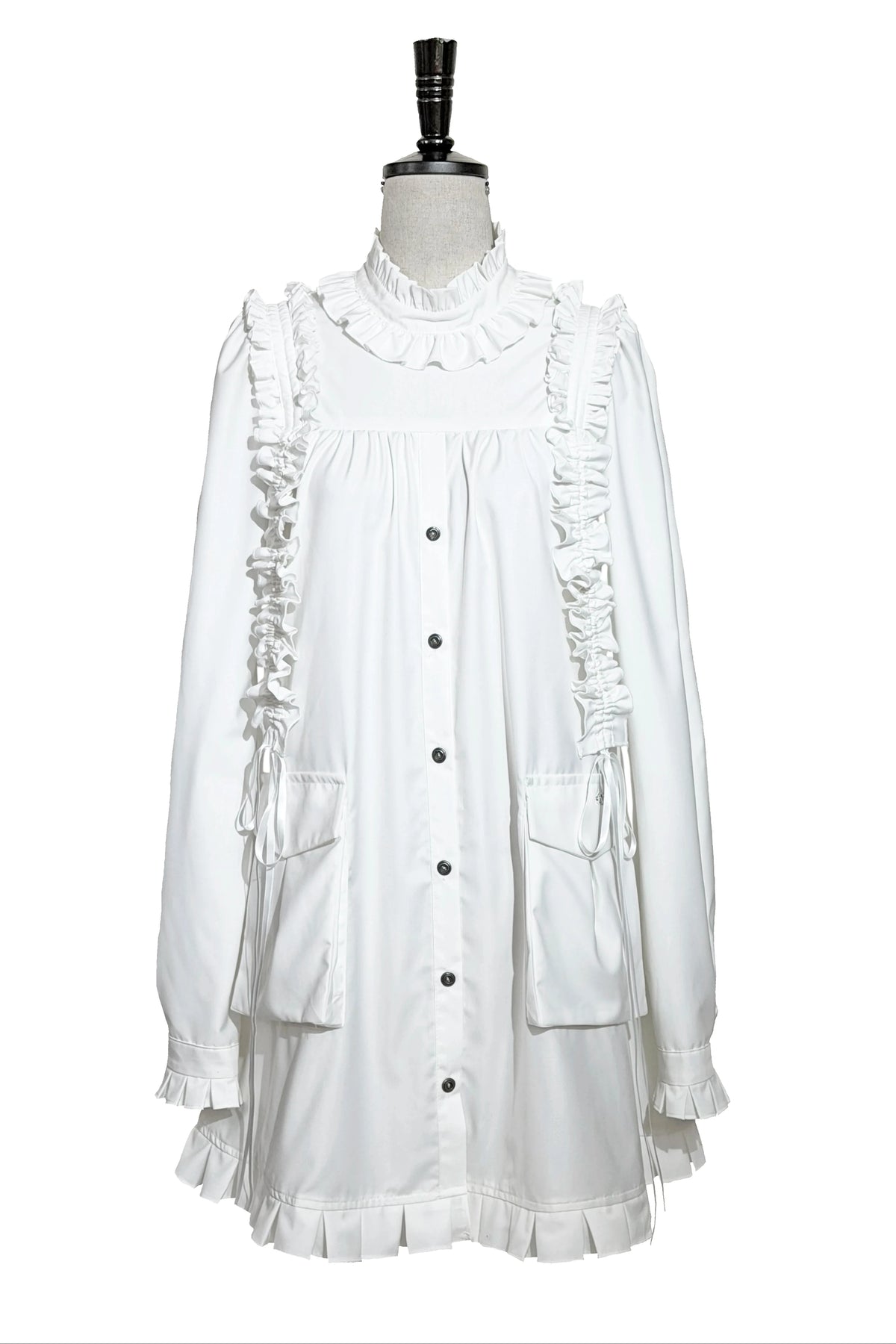 【11月6日予約締切】White/Black Gothic Lolita Drawstring Frill Strap Doll Dress