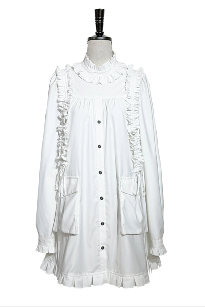 【11月6日予約締切】White/Black Gothic Lolita Drawstring Frill Strap Doll Dress