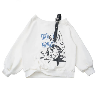 オフショルダースウェットトップス+アシメスカート+ロングパンツ