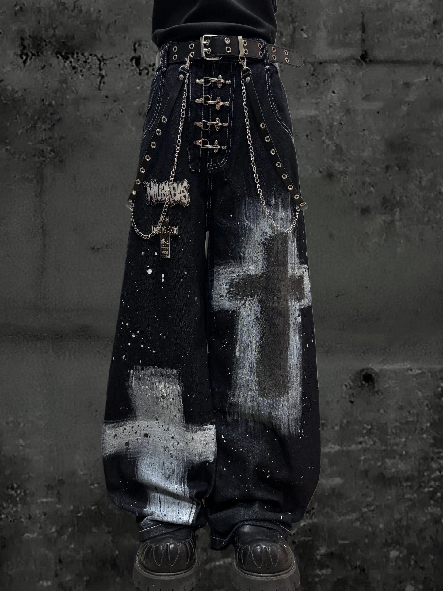 インクスプラッシュドグラフィティデニムパンツ+ベルト