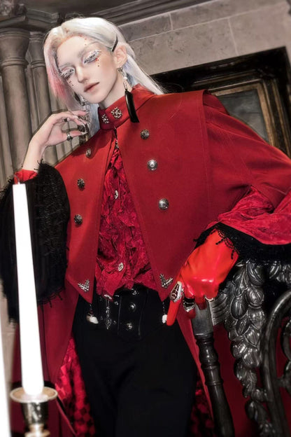 【9月5日予約締切】Dark Red/Dark Green Gothic Chain Layered Lace Cape Coat(Short Length/Long Length)