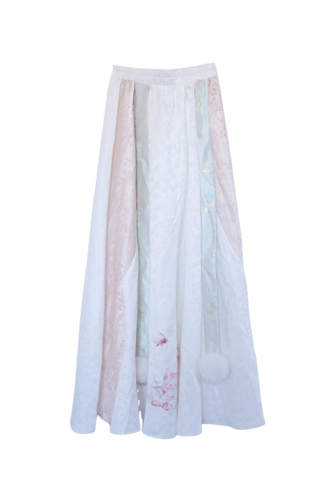 Ancient style top + long skirt + lace apron + pink cape