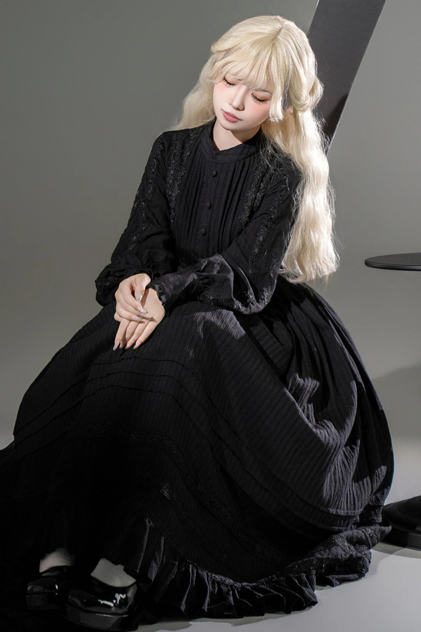 ダークゴシックロングドレス+レースカラー