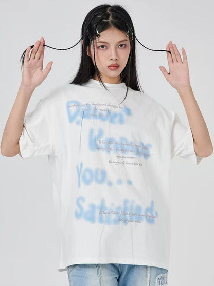 ダークレタープリントタッセルTシャツ