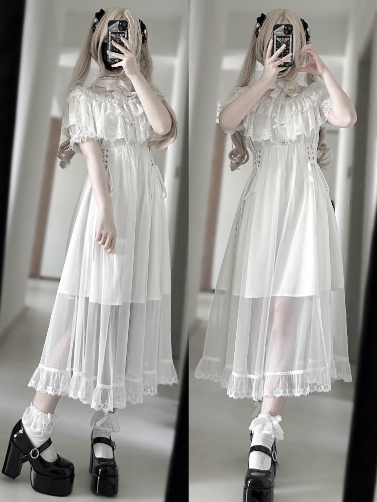 Elegant Lace Cape Long Dress