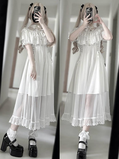 Elegant Lace Cape Long Dress