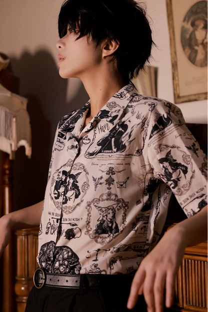 アンティークプリントデザインシャツ