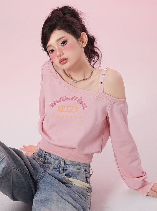 OFF -Shoulder Peach Lettle运动衫