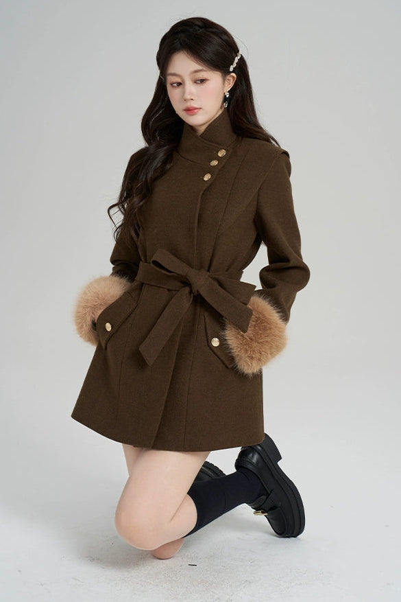 レトロウールンスタンドアップカラーコート