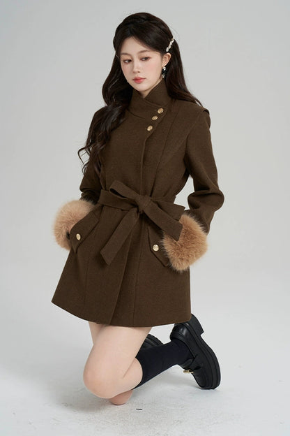 レトロウールンスタンドアップカラーコート