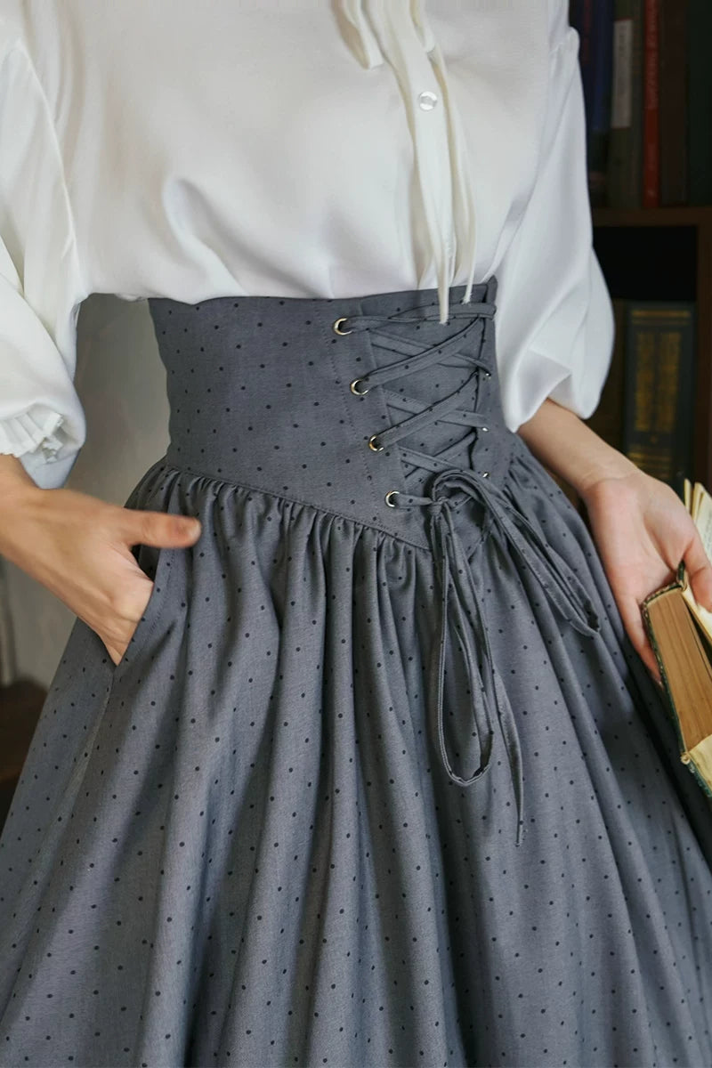 Retro High-Waist Polka Dot Skirt