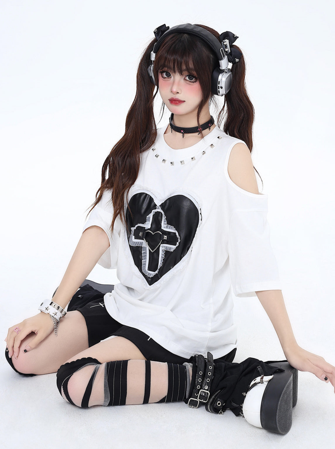 Rivet ouvert Shelder Love Lace Dark Loose T-shirt