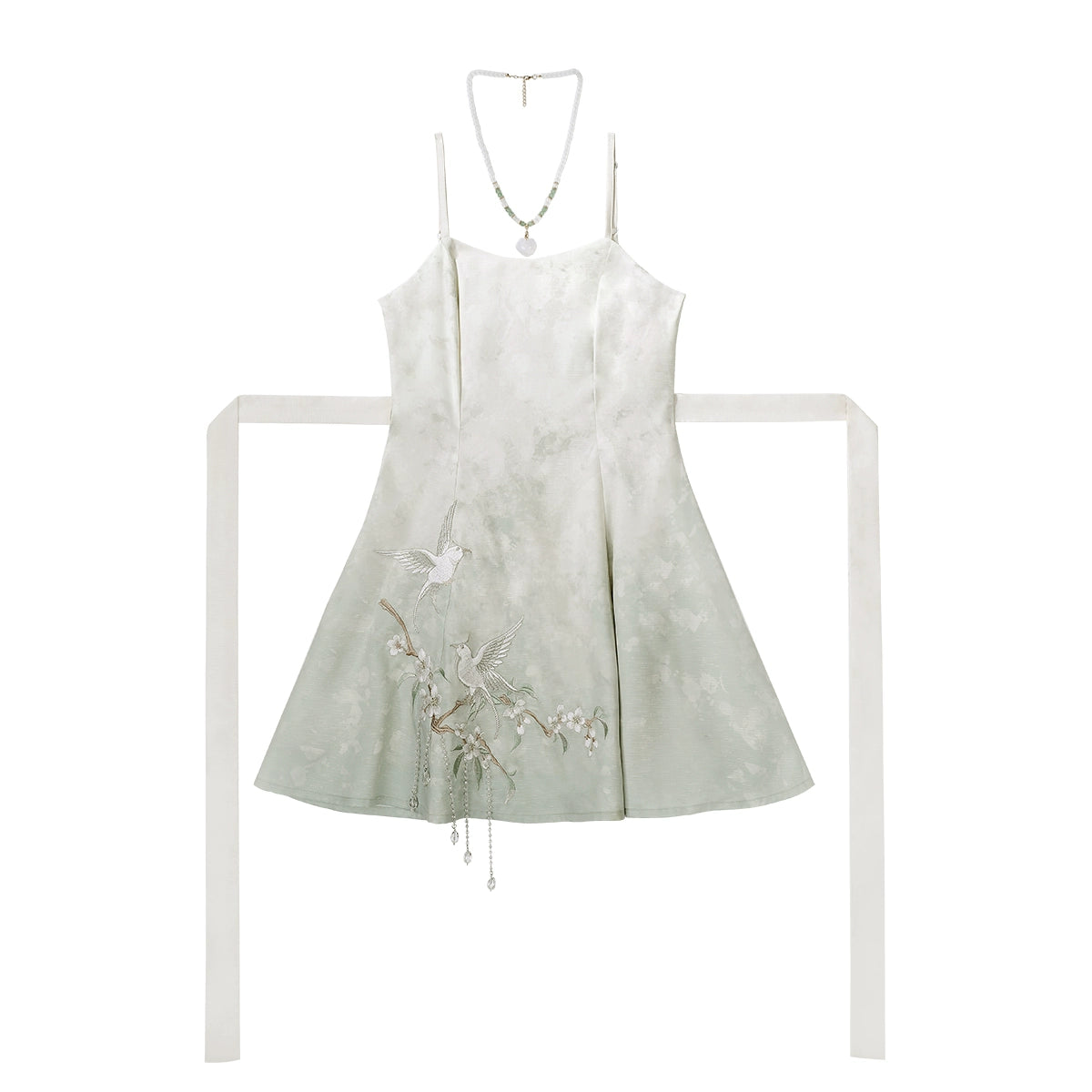 China Gradient Flower Retro Dress + Sheer Cardigan