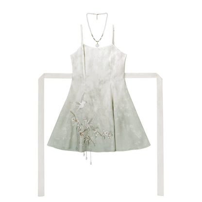 China Gradient Flower Retro Dress + Sheer Cardigan