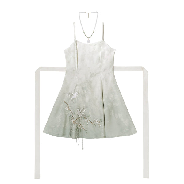 China Gradient Flower Retro Dress + Sheer Cardigan