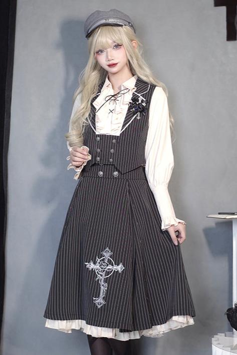 King's College Lolita Prince Ruffle Shirt + Cape + Vest + Shorts + Skirt