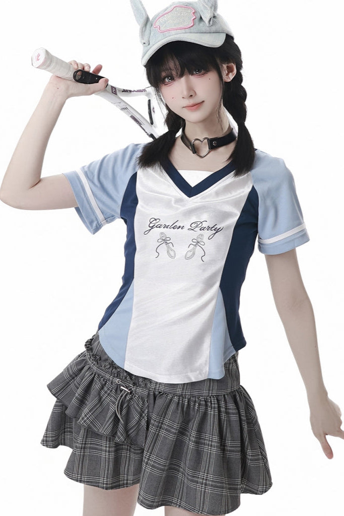 Blue Jersey Design Top + Ruffle Skirt + Hooded Top