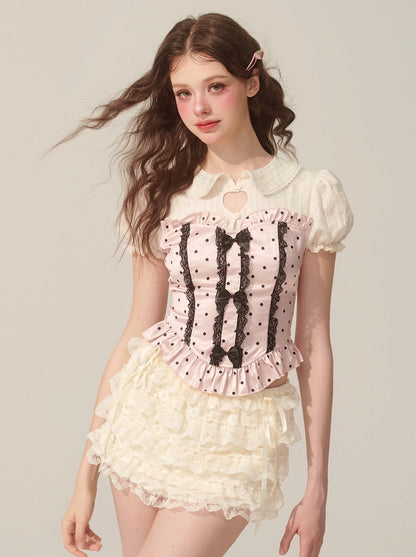[5月31日20点开售】少眸精致芭蕾粉色单肩短袖T恤女装夏季蓬蓬袖