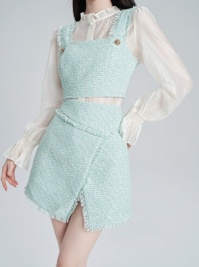 French Pastel Green Short + Slit High Waist Skirt