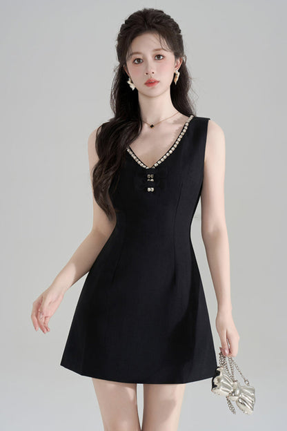 French Beaded V-Neck Sleeveless Dress