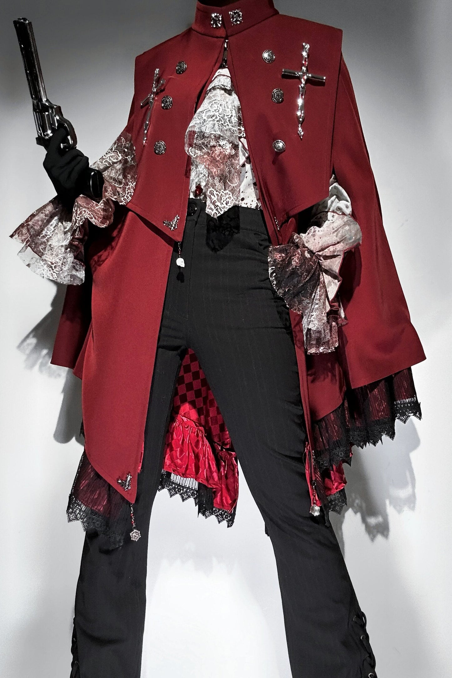 【9月5日予約締切】Dark Red/Dark Green Gothic Chain Layered Lace Cape Coat(Short Length/Long Length)