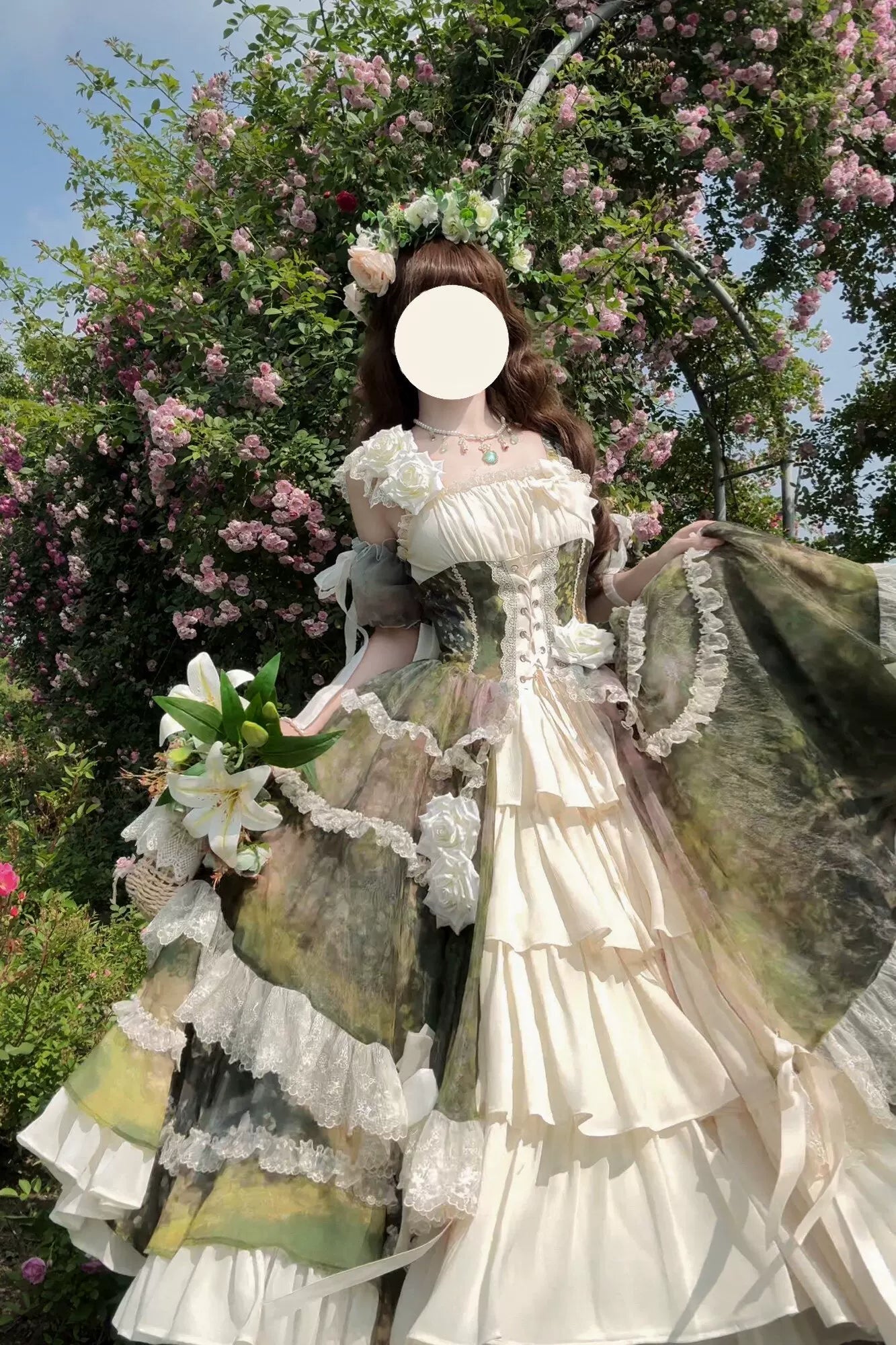 【8月23日予約締切】Elegant Forest Floral Oil Painting Print Classical Lolita Tiered JKS Dress Type 1/2