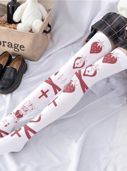 Gothic Cross Print Knee-High Socks