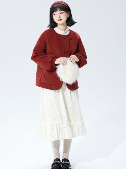 Luz Retro Lantern Sleeveless Round Neck Wool Coat