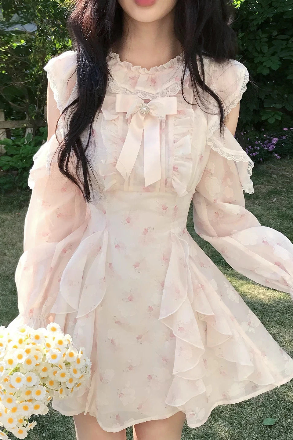 甜美碎花雪纺连衣裙