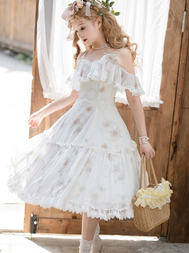 Pure White Flower Chiffon Lolita Summer Dress