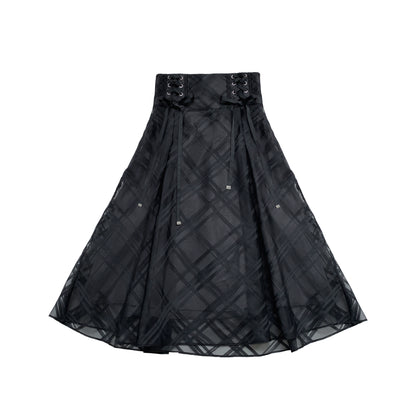 エレガントロングスカート+レースシャツ+リボン