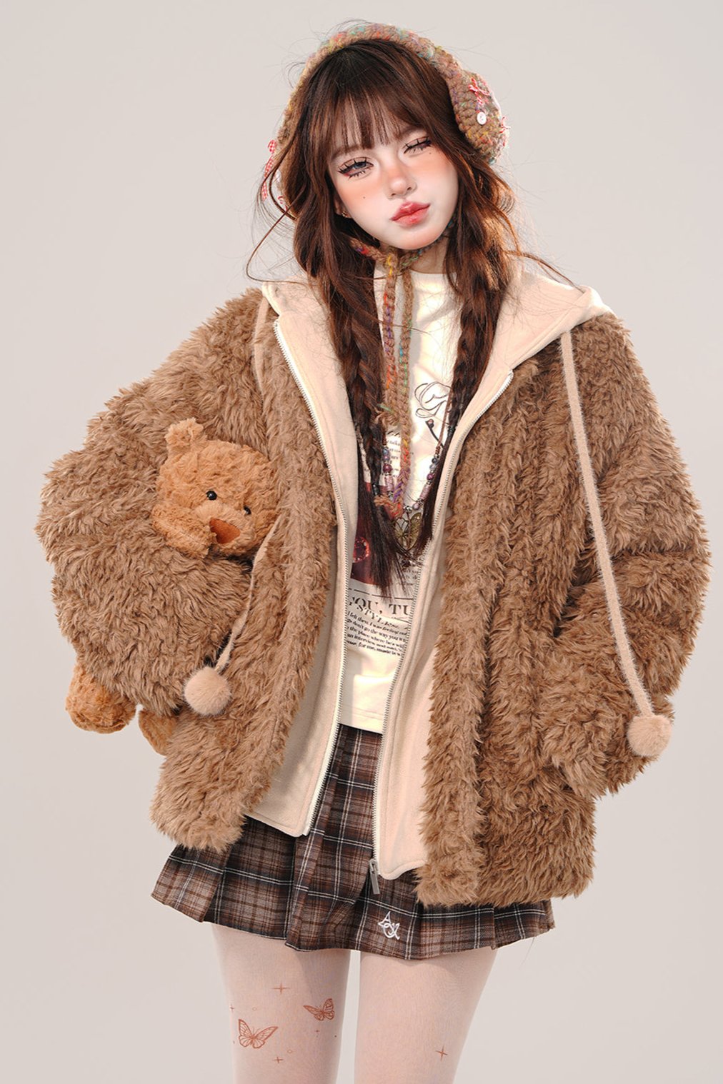 Loose fit lamb wool coat