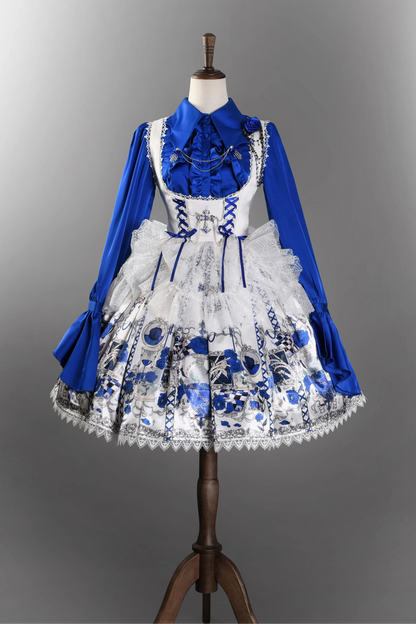 [Vorbestellfrist 19. Juni] Blau x Schwarz/Blau x Weiß Schädel-Rosen-Gothic-Lolita-Serie Accessoires (Haarband, Rosenbrosche, Schädel-Hand-Kettenclip)