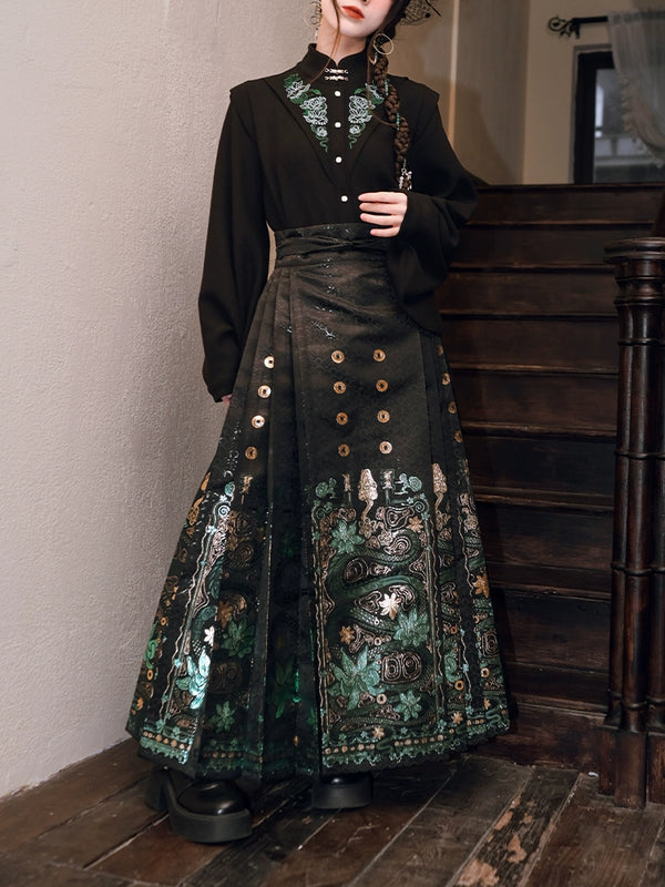 2 new products 81% off "Shengqing" new Chinese brocade horse face skirt women's design sense national style black snake print