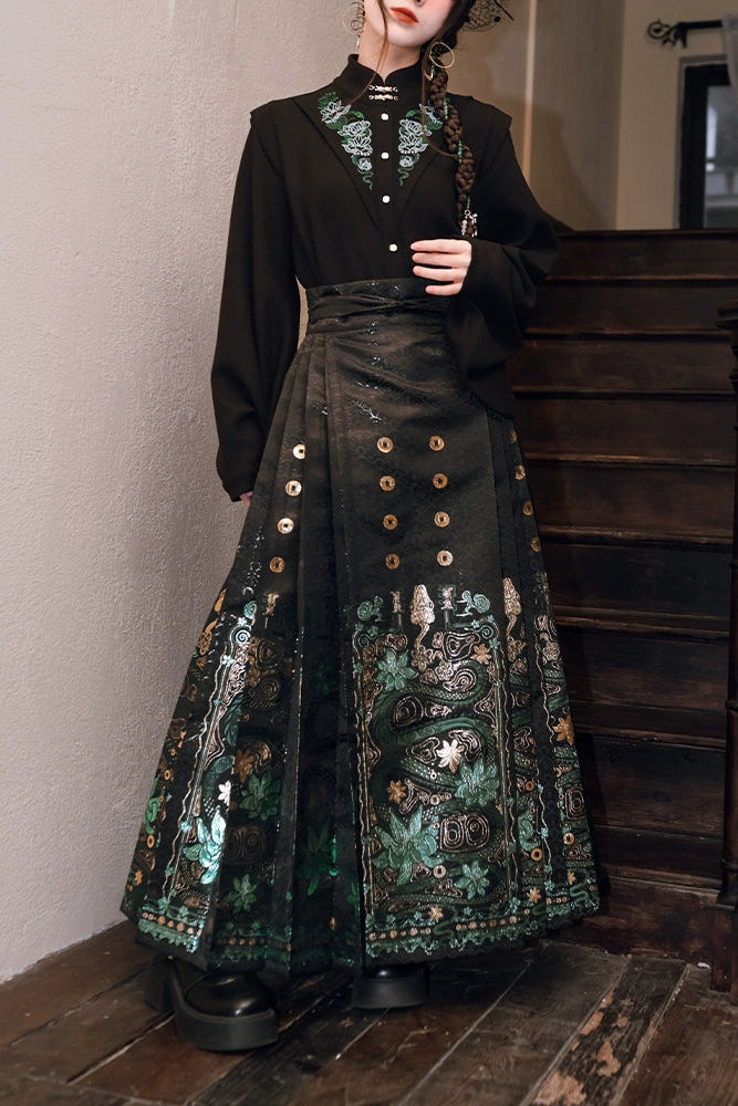 2 new products 81% off "Shengqing" new Chinese brocade horse face skirt women's design sense national style black snake print