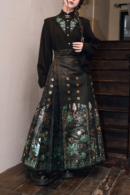 2 new products 81% off "Shengqing" new Chinese brocade horse face skirt women's design sense national style black snake print