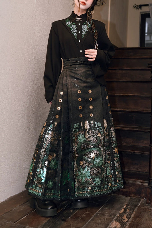 2 new products 81% off "Shengqing" new Chinese brocade horse face skirt women's design sense national style black snake print