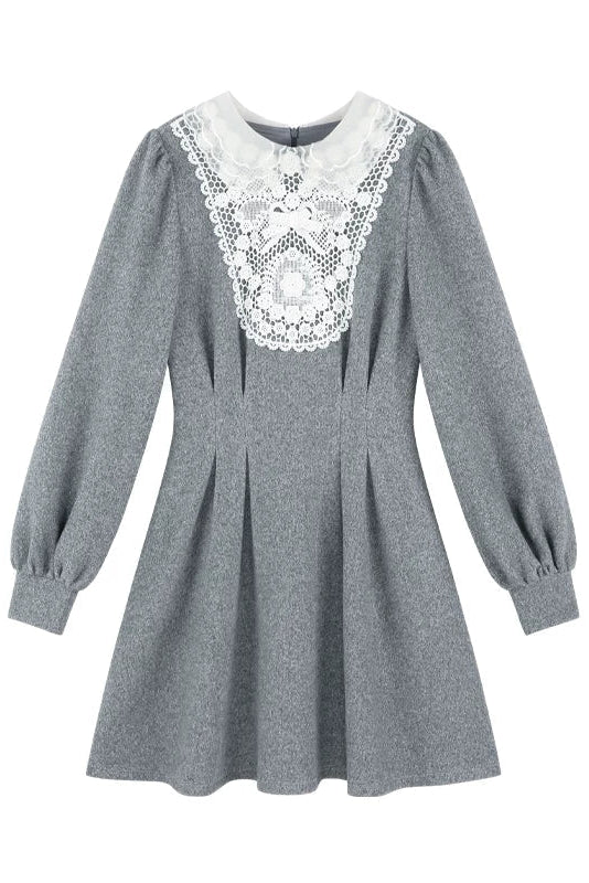 Lace Neck Design Waist Marked Dress