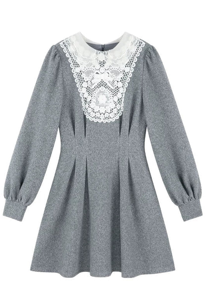 Lace Neck Design Waist Marked Dress