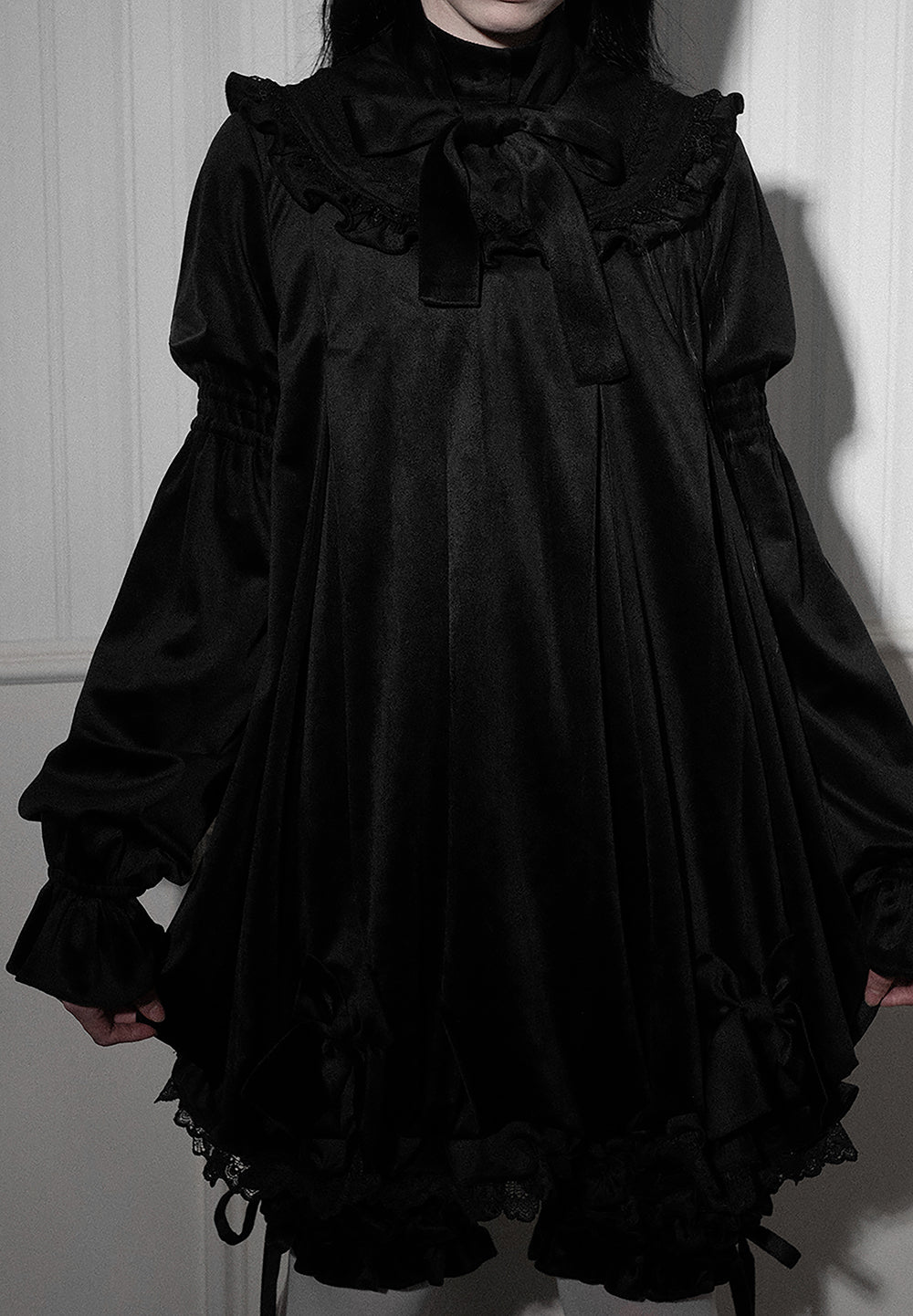 Valerie Dark Gothic Black Velvet Ribbon Dress Setup