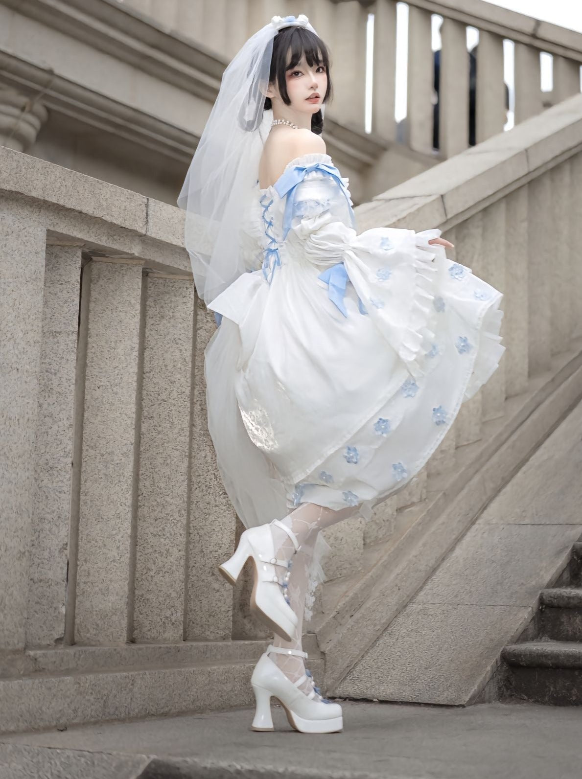 크리미 자카드 로리타 드레스 탈출 퐁 공주 드레스를 입은 귀여운 요정 로리타 리본