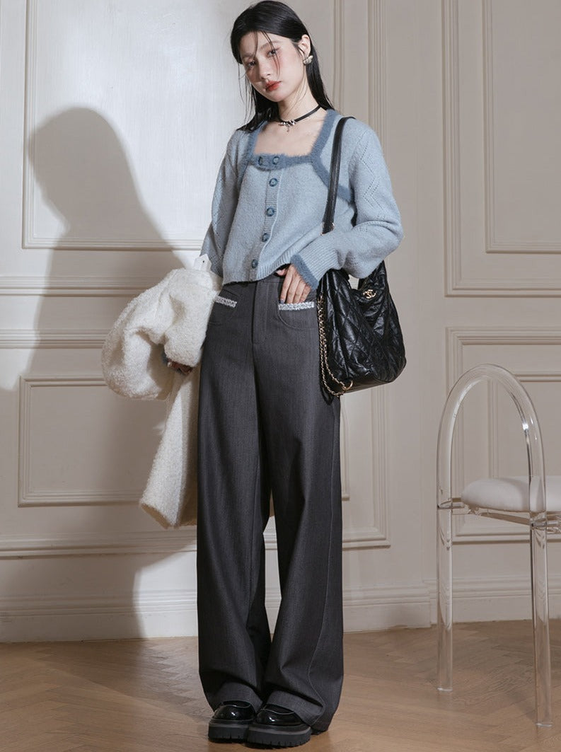 Relaxed gray casual fleece straight pants