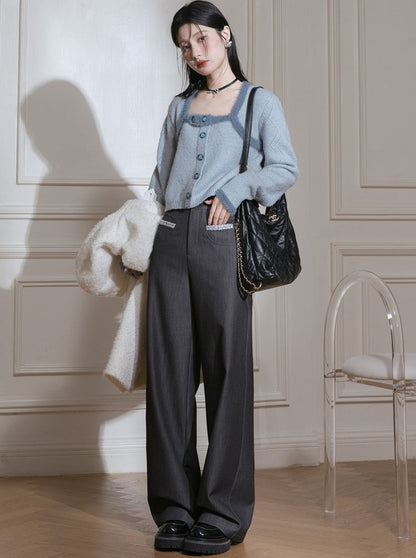 Relaxed gray casual fleece straight pants